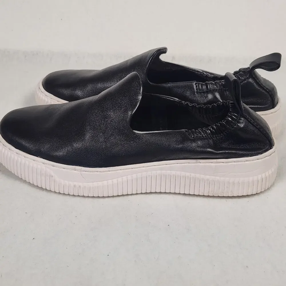 Sofft Fana Black Full Grain Leather Slip-on Platform Sneakers Womens Sz 7.5